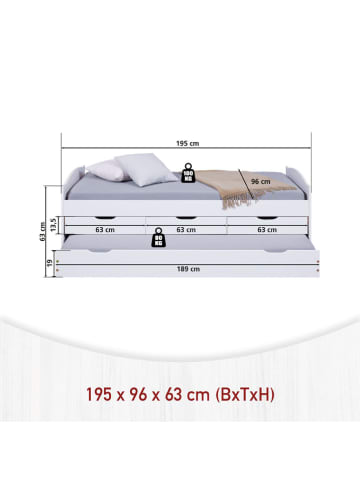 Inter Link Funktionsbett "Ulli" in Weiß - (L)190 x (B)90 cm