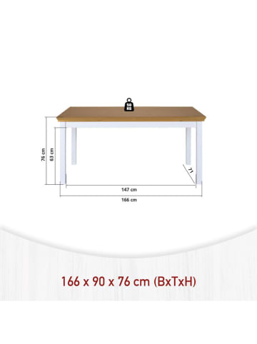 Inter Link Tisch "Malun" in Hellbraun/ Weiß - (B)166 x (H)76 x (T)90 cm
