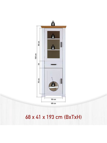 Inter Link Vitrinekast "Maluno" wit/lichtbruin - (B)68 x (H)193 x (D)42 cm
