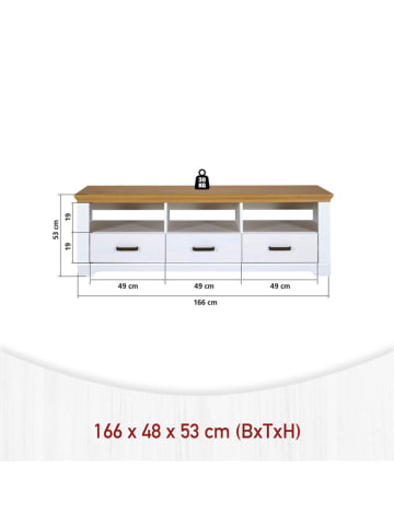 Inter Link TV-Regal "Maluno" in Weiß/ Hellbraun - (B)166 x (H)53 x (T)48 cm