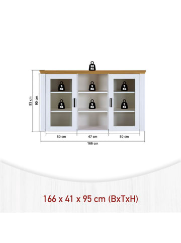 Inter Link Aufsatz-Vitrine "Maluno" in Weiß - (B)166 x (H)95 x (T)41 cm