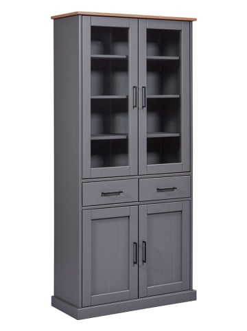 Inter Link Vitrinekast "Forenzo" grijs/eikenhout - (B)90 x (H)190 x (D)38,4 cm