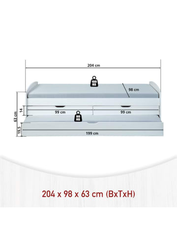 Inter Link Funktionsbett "Ried" in Weiß - (L)200 x (B)90 cm