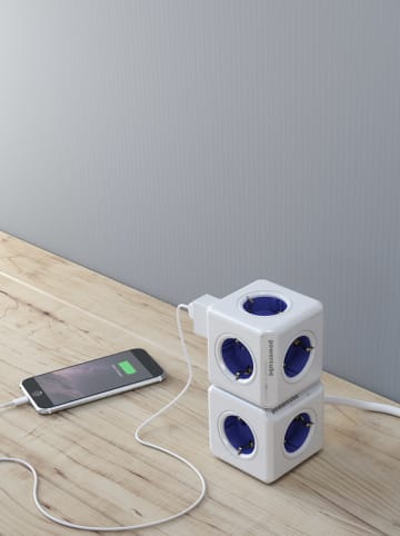 Designnest Steckdosenmultiplikator ''PowerCube'' in Weiß/ Blau - (B)7 x (H)7 x (T)11 cm