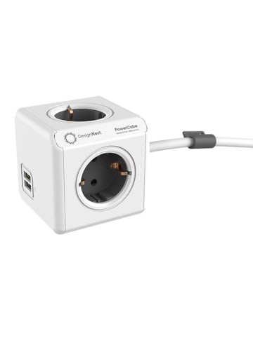 Designnest Steckdosenmultiplikator ''PowerCube'' in Weiß/ Schwarz - (B)7 x (H)7 x (T)11 cm