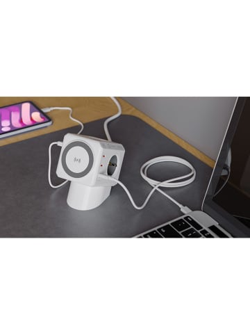Designnest Ladestation ''PowerCube'' in Weiß/ Grau - (B)9 x (H)9 x (T)14 cm