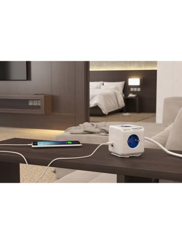 Designnest Stopcontactblok “Power Cube Extended USB” wit/blauw
