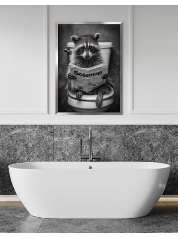Ars Longa Ingelijste kunstdruk "Raccoon in the Toilet" - (L)70 x (B)50 cm