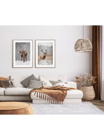 Ars Longa Ingelijste kunstdruk "Deer In Winter Scenery" - (L)70 x (B)50 cm