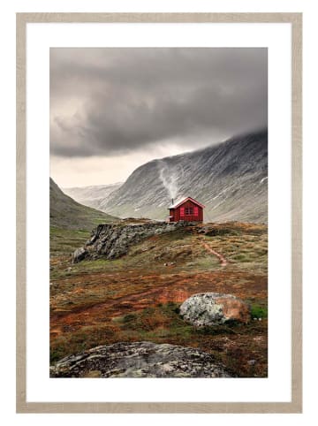 Ars Longa Gerahmter Kunstdruck "Red Chalet In The Mountains" - (L)70 x (B)50 cm