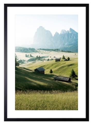 Ars Longa Gerahmter Kunstdruck "Wooden Cottages In The Valley" - (L)70 x (B)50 cm