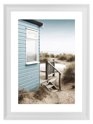 Ars Longa Ingelijste kunstdruk "Blue Cabin on the Beach" - (L)70 x (B)50 cm