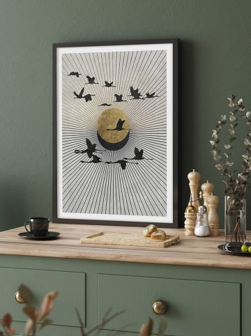 Ars Longa Druk artystyczny "Flying cranes on a zen backround" w ramce - 70 x 50 cm