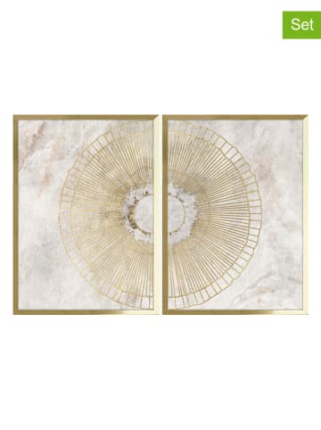 Ars Longa 2er-Set Gerahmte Kunstdrucke "Elegant Golden Circles" - (L)70 x (B)50 cm