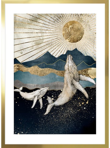 Ars Longa Gerahmter Kunstdruck "Whale in the golden sun" - (L)70 x (B)50 cm