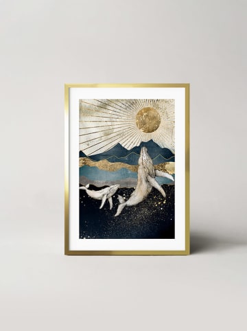Ars Longa Gerahmter Kunstdruck "Whale in the golden sun" - (L)70 x (B)50 cm
