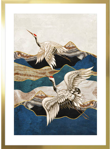 Ars Longa Ingelijste kunstdruk "Gold Flying Cranes" - (L)70 x (B)50 cm