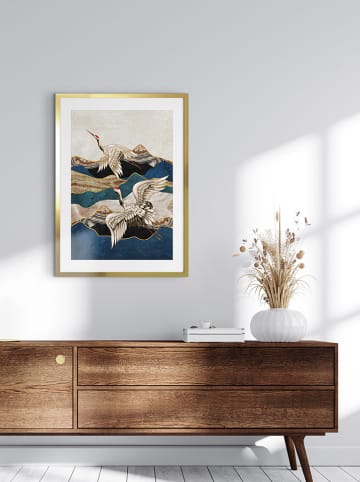 Ars Longa Gerahmter Kunstdruck "Gold Flying Cranes" - (L)70 x (B)50 cm