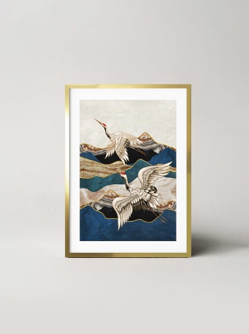 Ars Longa Ingelijste kunstdruk "Gold Flying Cranes" - (L)70 x (B)50 cm
