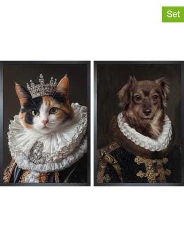 Ars Longa 2-delige set: ingelijste kunstdrukken "Cat and Dog" - (L)70 x (B)50 cm