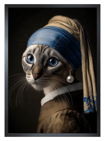Ars Longa Druk artystyczny "Cat With A Pearl Earring" w ramce - 70 x 50 cm