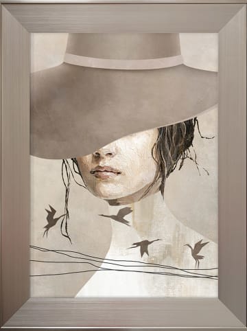 Ars Longa Ingelijste kunstdruk "Woman beige hat" - (L)70 x (B)50 cm