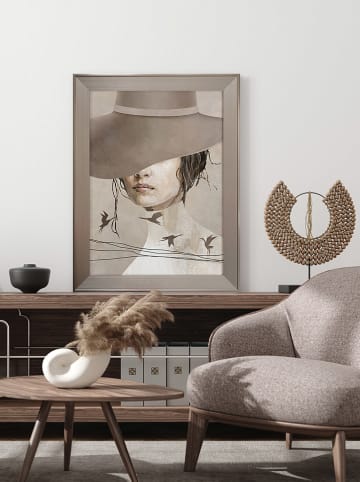 Ars Longa Druk artystyczny "Woman beige hat" w ramce - 70 x 50 cm