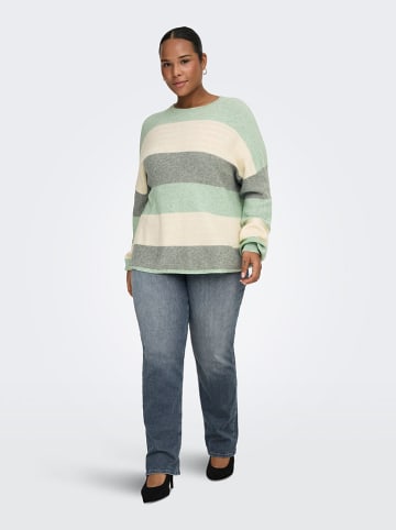 ONLY Carmakoma Pullover in Grün/ Creme/ Grau