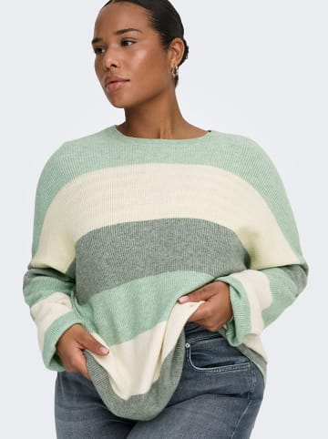 ONLY Carmakoma Pullover in Grün/ Creme/ Grau