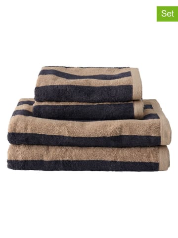 Ellos Home 4tlg. Handtuchset "Saga" in Dunkelblau/ Beige