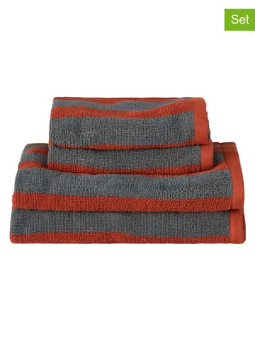 Ellos Home 4-delige handdoekenset "Saga" grijs/rood