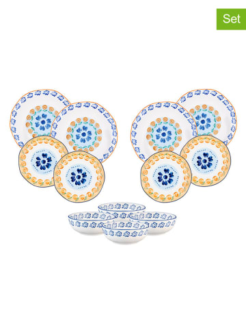 Björn 12-częściowy zestaw talerzy "Napoli" w kolorze biało-niebiesko-pomarańczowym