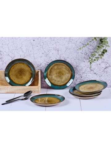 Björn 6er-Set: Dessertteller "Island" in Khaki/ Blau - Ø 20,5 cm