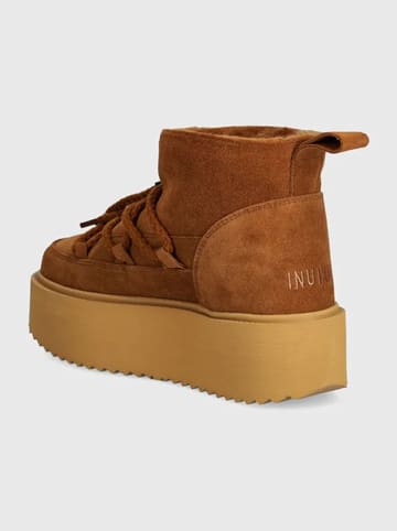 INUIKII Skórzane botki zimowe "Classic Low Platform" w kolorze brązowym