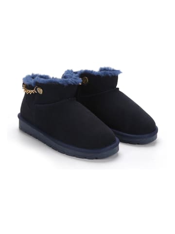 NICEBAY Skórzane botki zimowe "Gikila" w kolorze granatowym