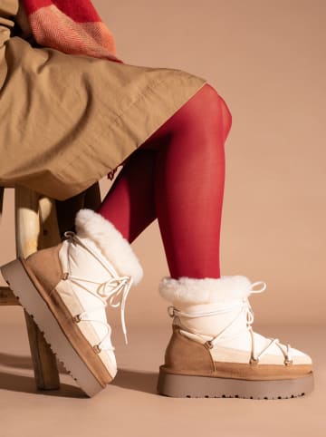 Gooce Skórzane botki zimowe "Warm" w kolorze jasnobrązowo-kremowym