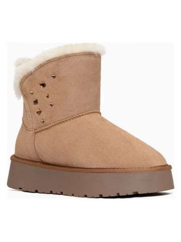NICEBAY Skórzane botki zimowe "Sacha" w kolorze beżowym