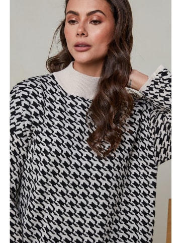 Soft Cashmere Strickkleid in Schwarz/ Beige