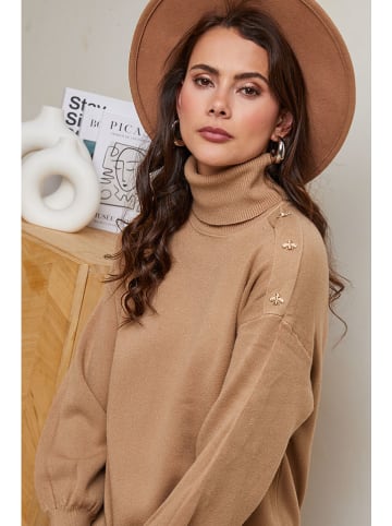 Soft Cashmere Sukienka dzianinowa w kolorze jasnobrązowym