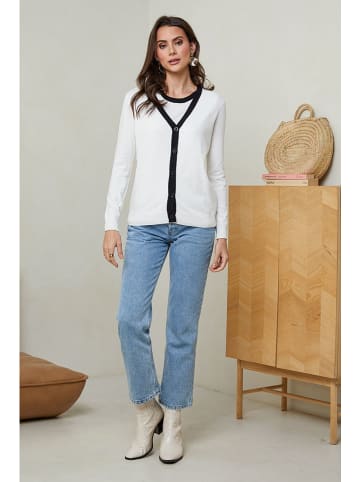 Soft Cashmere Cardigan in Weiß/ Schwarz