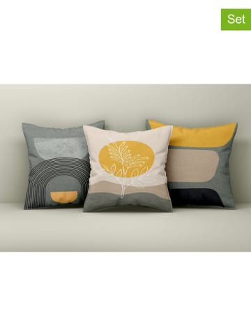 Wallity 3er-Set: Kissenhüllen in Gelb/ Grün/ Grau
