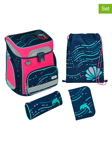 SCOOLI 5tlg. Schulranzen-Set "Dotty Dolphin" in Dunkelblau/Pink