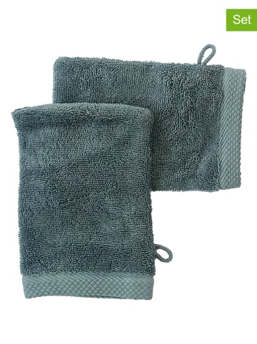 Soft by Perle de Coton 2er-Set: Waschhandschuhe ''Epo'' in Blaugrau