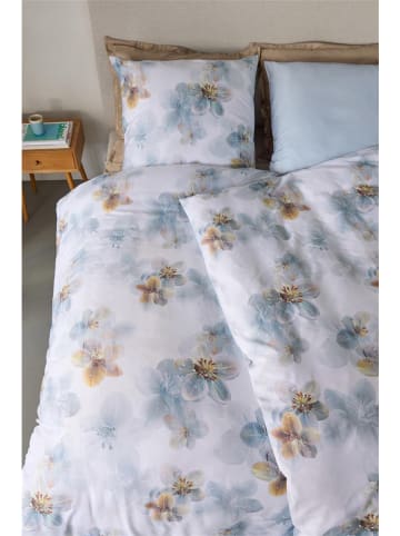 Beddinghouse Komplet pościeli satynowej "Estelle" w kolorze biało-błękitno-szarym