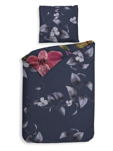 HNL Komplet pościeli satynowej "Tropici" w kolorze jasnoróżowo-granatowym