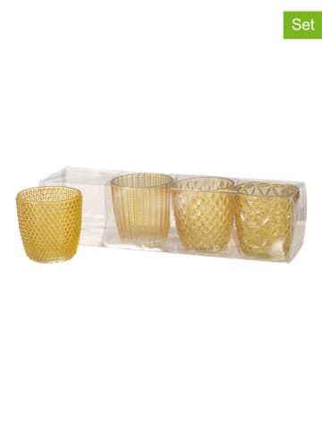 Boltze 4er-Set: Windlichter "Marilu" in Gelb - (H)7,5 cm