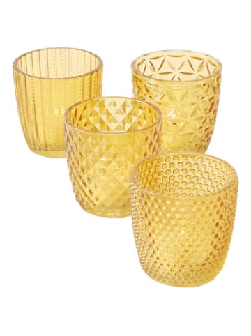 Boltze 4er-Set: Windlichter "Marilu" in Gelb - (H)7,5 cm