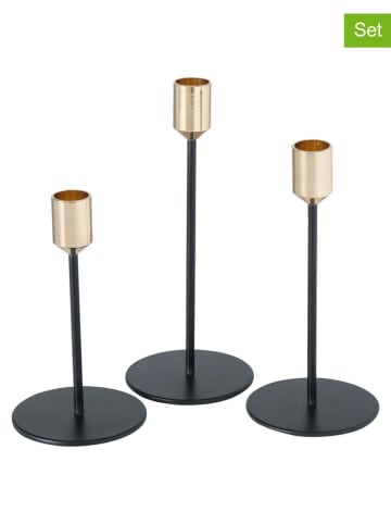 Boltze 3er-Set: Kerzenhalter ''Marko'' in Schwarz/ Gold