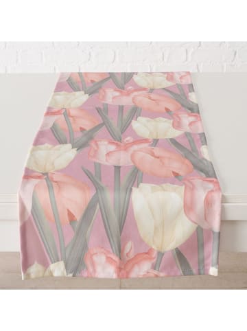 Boltze Bieżniki (2 szt.) "Tulips" w kolorze jasnoróżowo-zielonym - 140 x 40 cm