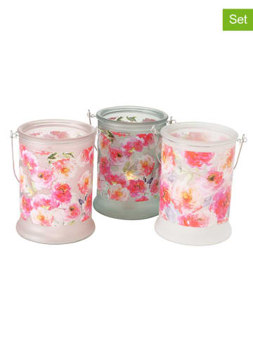 Boltze 3er-Set: Windlichter "Karella" in Weiß/ Pink - (H)17 x Ø 13 cm